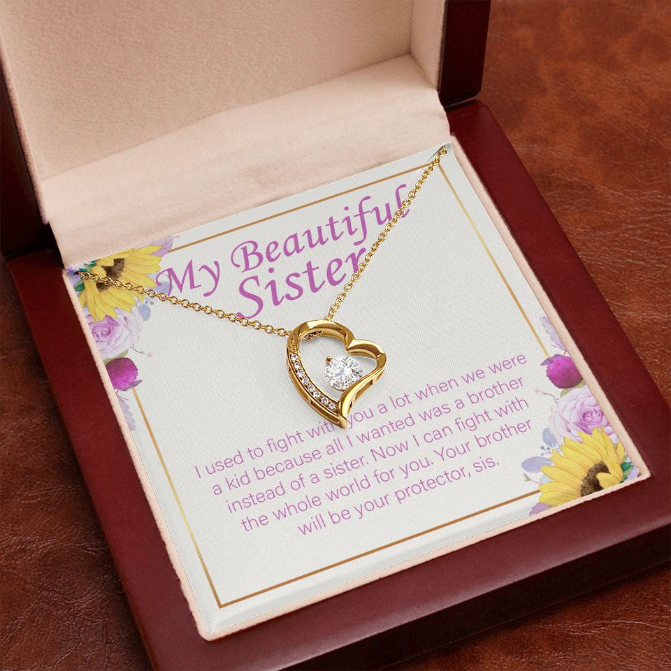 "I will Be Your Protector" Beautiful Sister Necklace Gift From Brother Forever Love Pendant Jewelry Box Birthday Wedding Christmas New Year