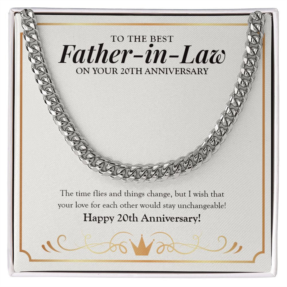 "Unchangeable Love" Best Father In Law 20th Wedding Anniversary Necklace Gift From Daughter-In-Law Son-In-Law Cuban Link Chain Jewelry Box
