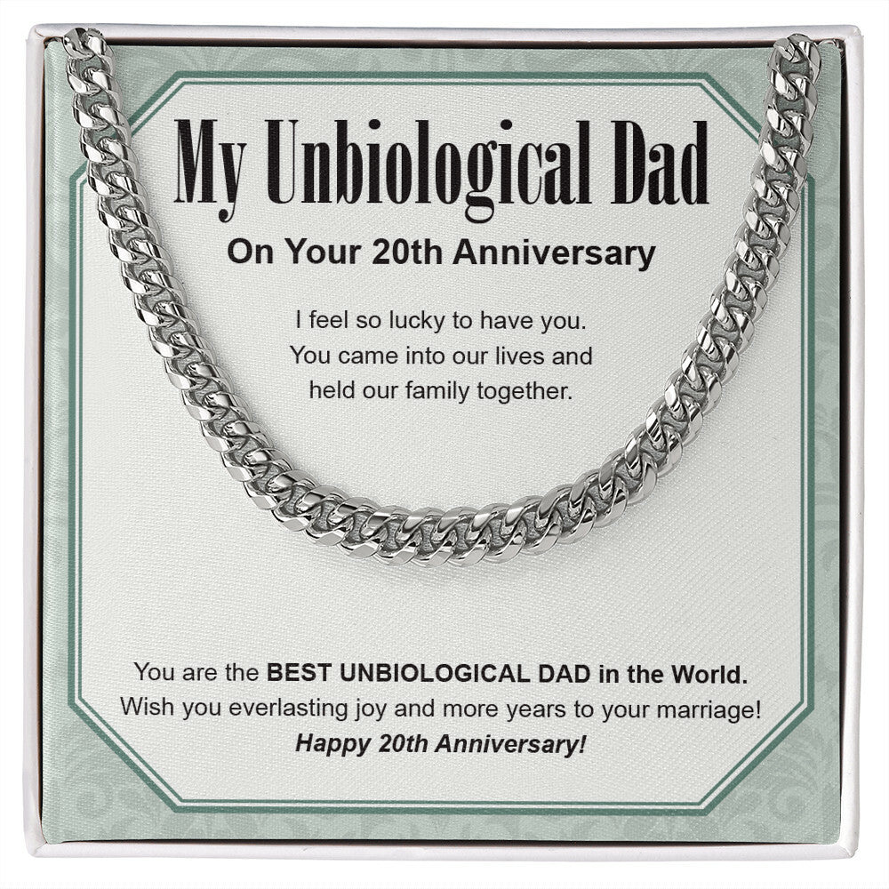 "Everlasting Joy" Unbiological Dad 20th Wedding Anniversary Necklace Gift From Daughter Son Cuban Link Chain Jewelry Box