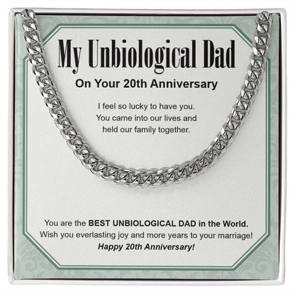 "Everlasting Joy" Unbiological Dad 20th Wedding Anniversary Necklace Gift From Daughter Son Cuban Link Chain Jewelry Box