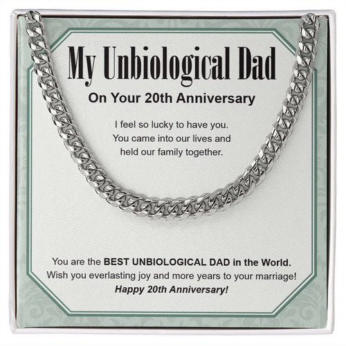 "Everlasting Joy" Unbiological Dad 20th Wedding Anniversary Necklace Gift From Daughter Son Cuban Link Chain Jewelry Box
