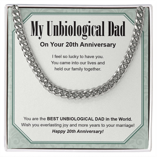 "Everlasting Joy" Unbiological Dad 20th Wedding Anniversary Necklace Gift From Daughter Son Cuban Link Chain Jewelry Box
