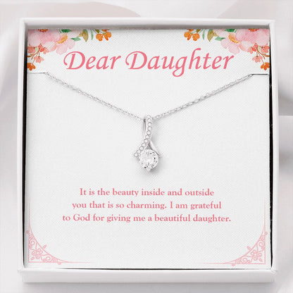 "Beauty Inside And Outside" Daughter Necklace Gift From Mom Dad Alluring Beauty Pendant Jewelry Box Birthday Graduation Christmas New Year