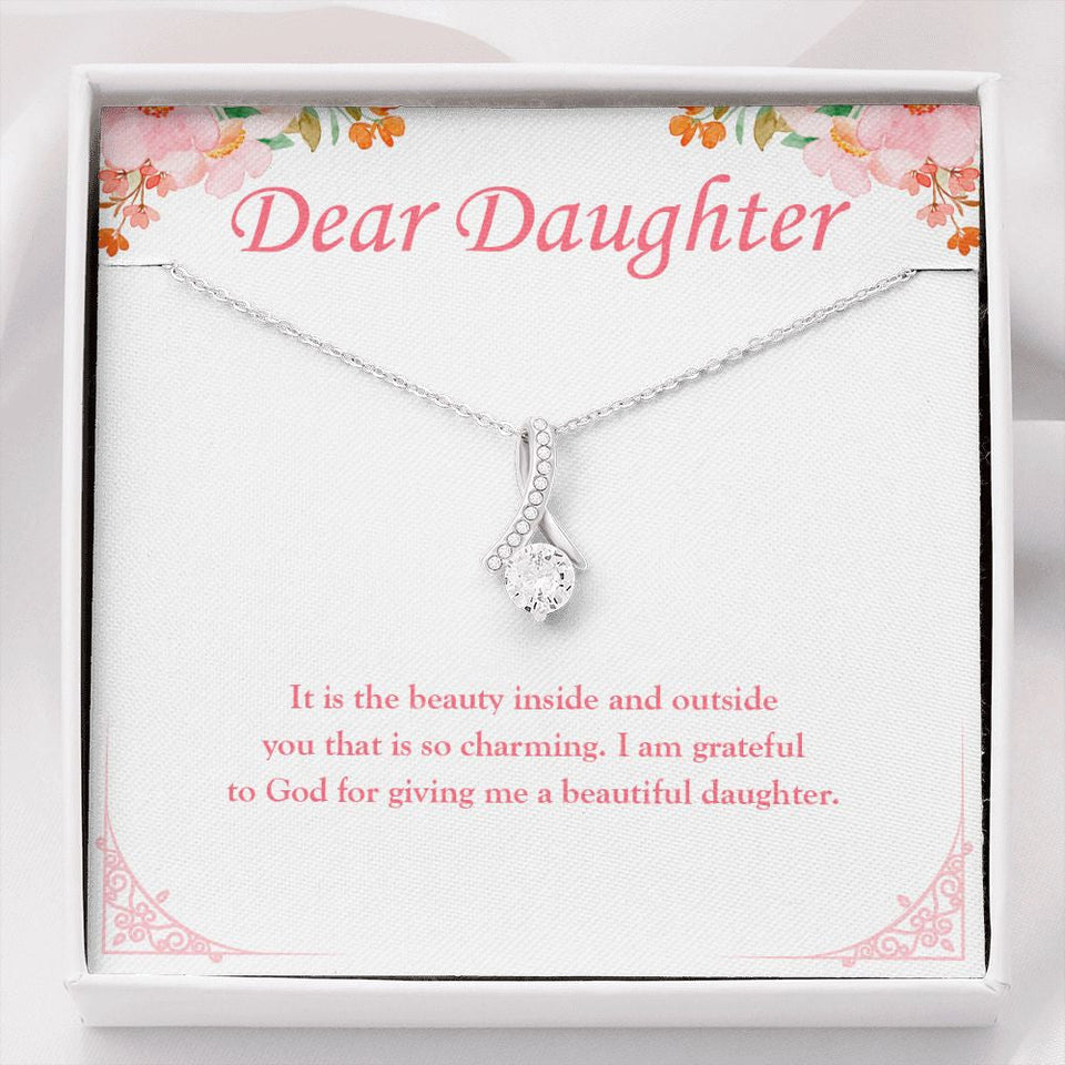 "Beauty Inside And Outside" Daughter Necklace Gift From Mom Dad Alluring Beauty Pendant Jewelry Box Birthday Graduation Christmas New Year