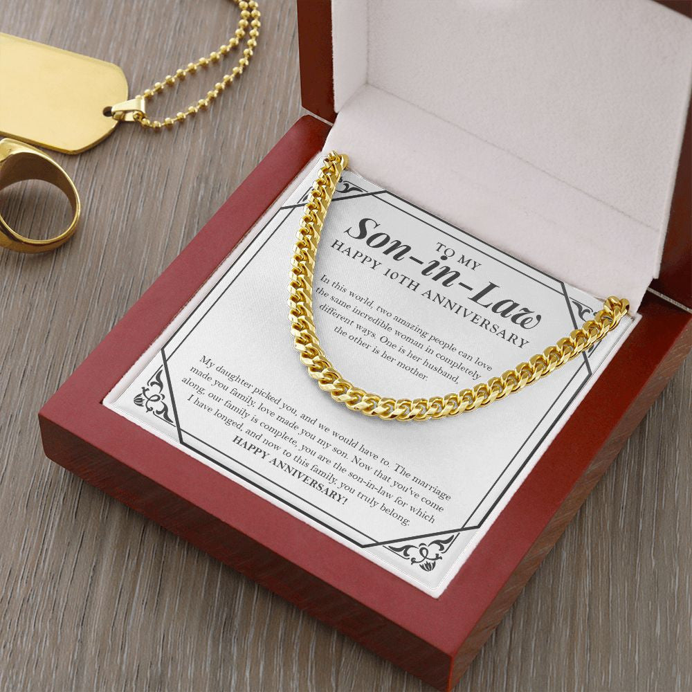 "Love Made You My Son" Son In Law 10th Wedding Anniversary Necklace Gift From Mother-In-Law Father-In-Law Cuban Link Chain Jewelry Box