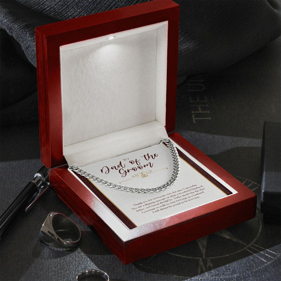 "Shining Example" Dad of the Groom Wedding Necklace Gift From Son Cuban Link Chain Jewelry Box