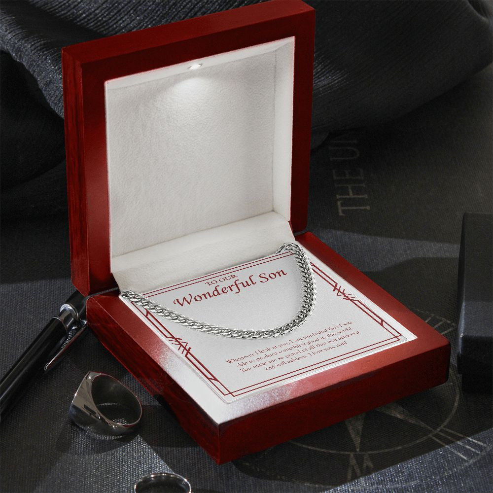 "Something Good In This World" Wonderful Son Necklace Gift From Mom Dad Cuban Link Chain Jewelry Box Birthday Graduation Christmas Wedding