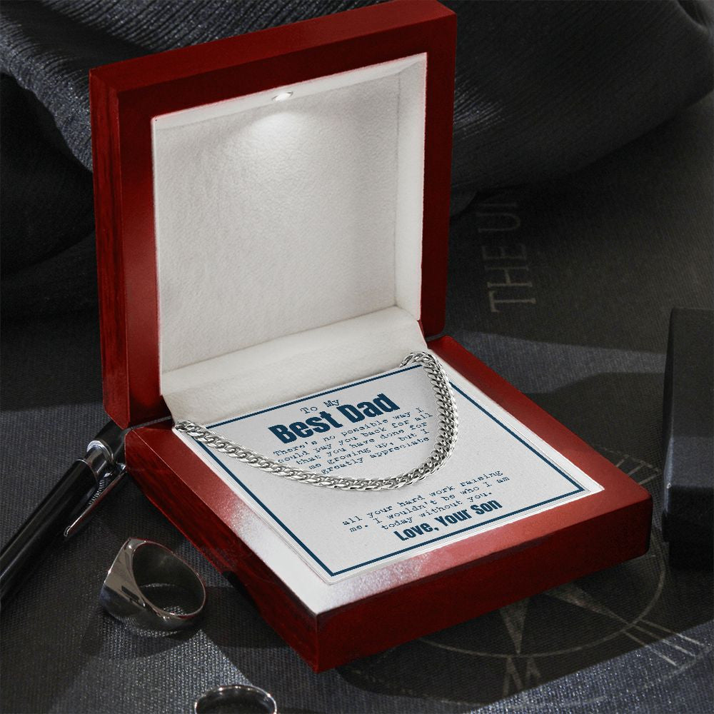 "Hard work Raising Me" Best Dad Necklace Gift From Son Cuban Link Chain Jewelry Box Fathers Day Birthday Christmas Valentines
