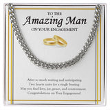 "Two Hearts Unite" Amazing Man Engagement Necklace Gift From Friend BFF Brother Cuban Link Chain Jewelry Box