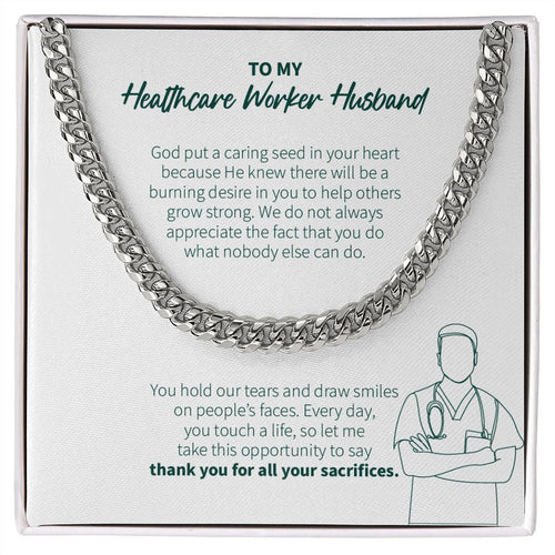"Caring Seed In Your Heart" Healthcare Worker Husband Necklace Gift From Wife Cuban Link Chain Jewelry Box Thanksgiving Birthday Christmas