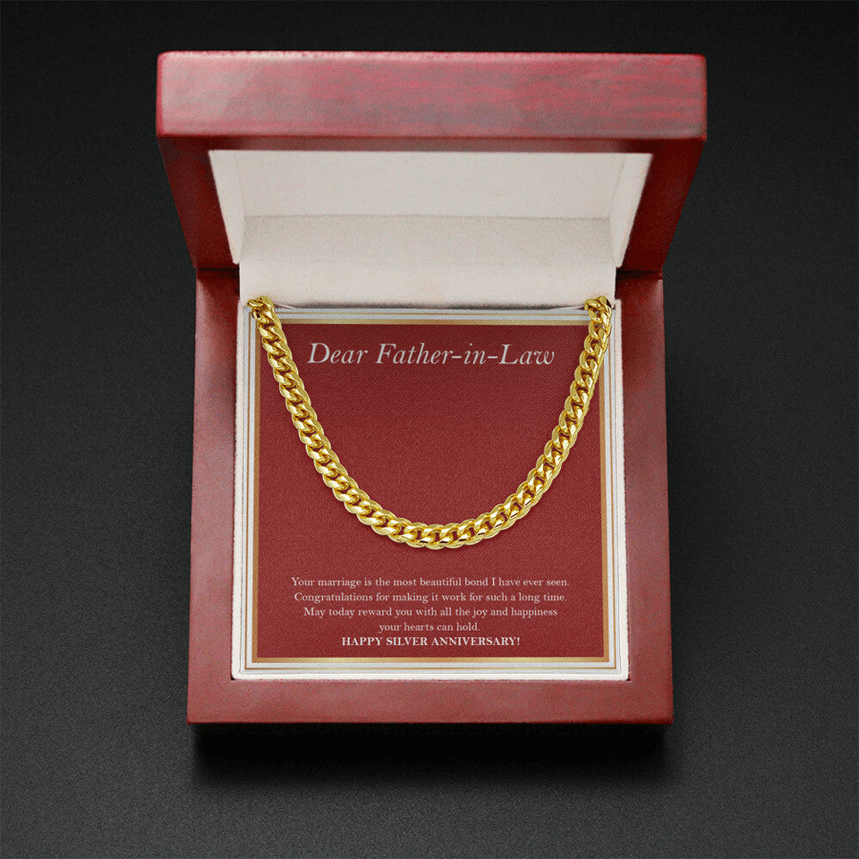 "A Beautiful Marriage Bond" Father In Law Silver Wedding Anniversary Necklace Gift From Daughter-In-Law Son-In-Law Cuban Link Chain Jewelry Box