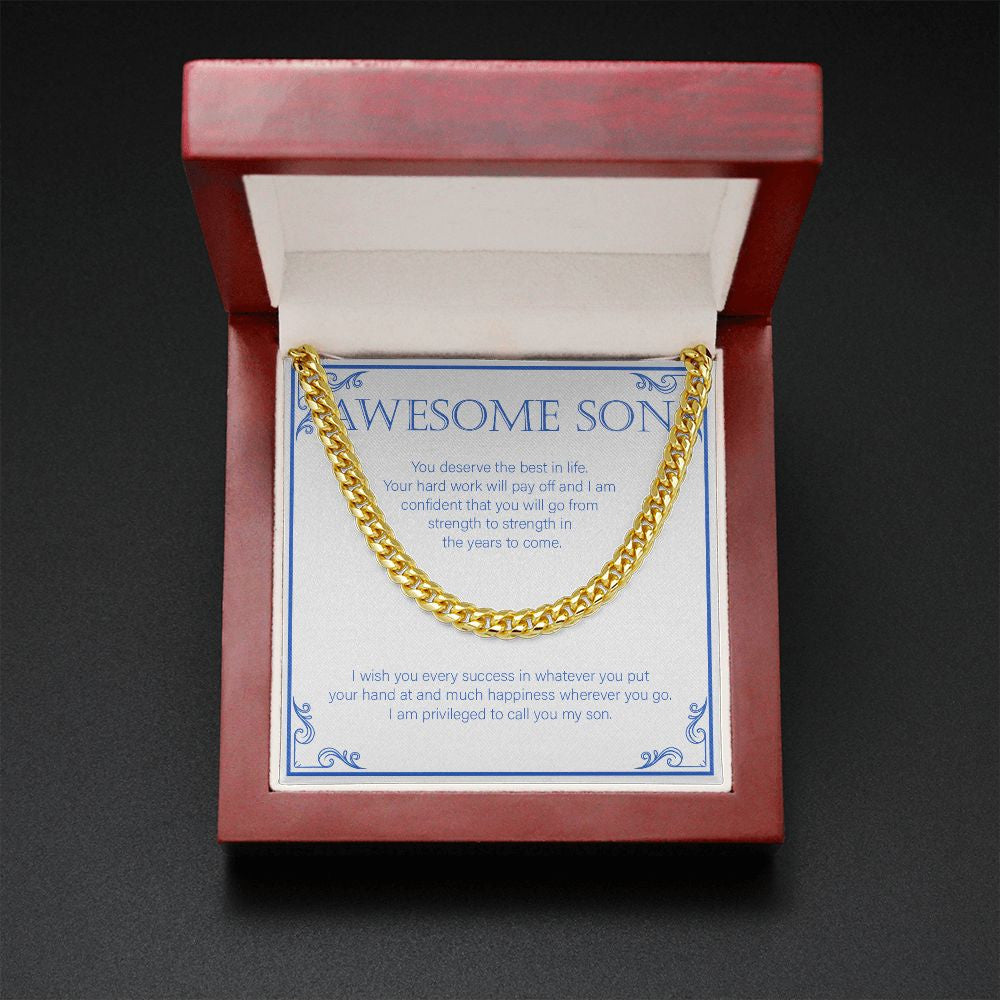 "You Deserve The Best" Awesome Son Necklace Gift From Mom Dad Cuban Link Chain Jewelry Box Graduation Christmas Birthday Thanksgiving
