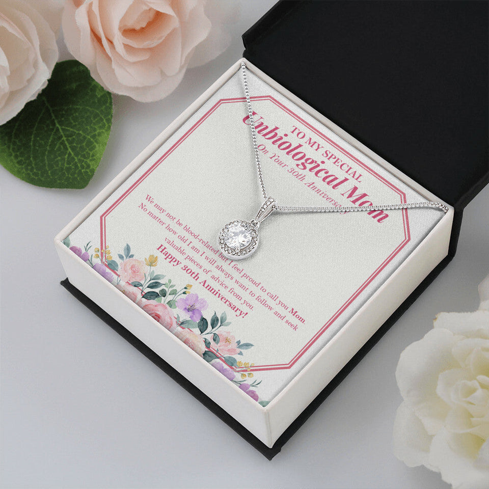 "Not Blood Related" Special Unbiological Mom 30th Wedding Anniversary Necklace Gift From Daughter Son Eternal Hope Pendant Jewelry Box