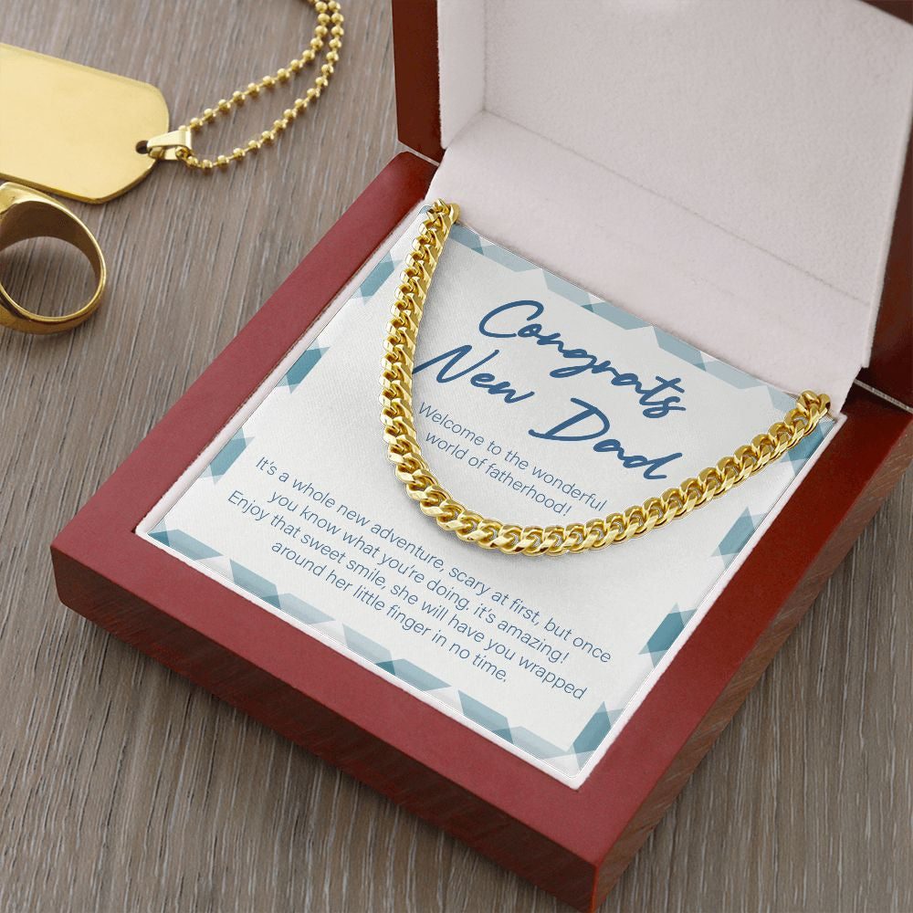 "World of Fatherhood" New Dad Necklace Gift From Friends Family Parents Cuban Link Chain Jewelry Box Baby Shower Pregnancy Announcement Birthday