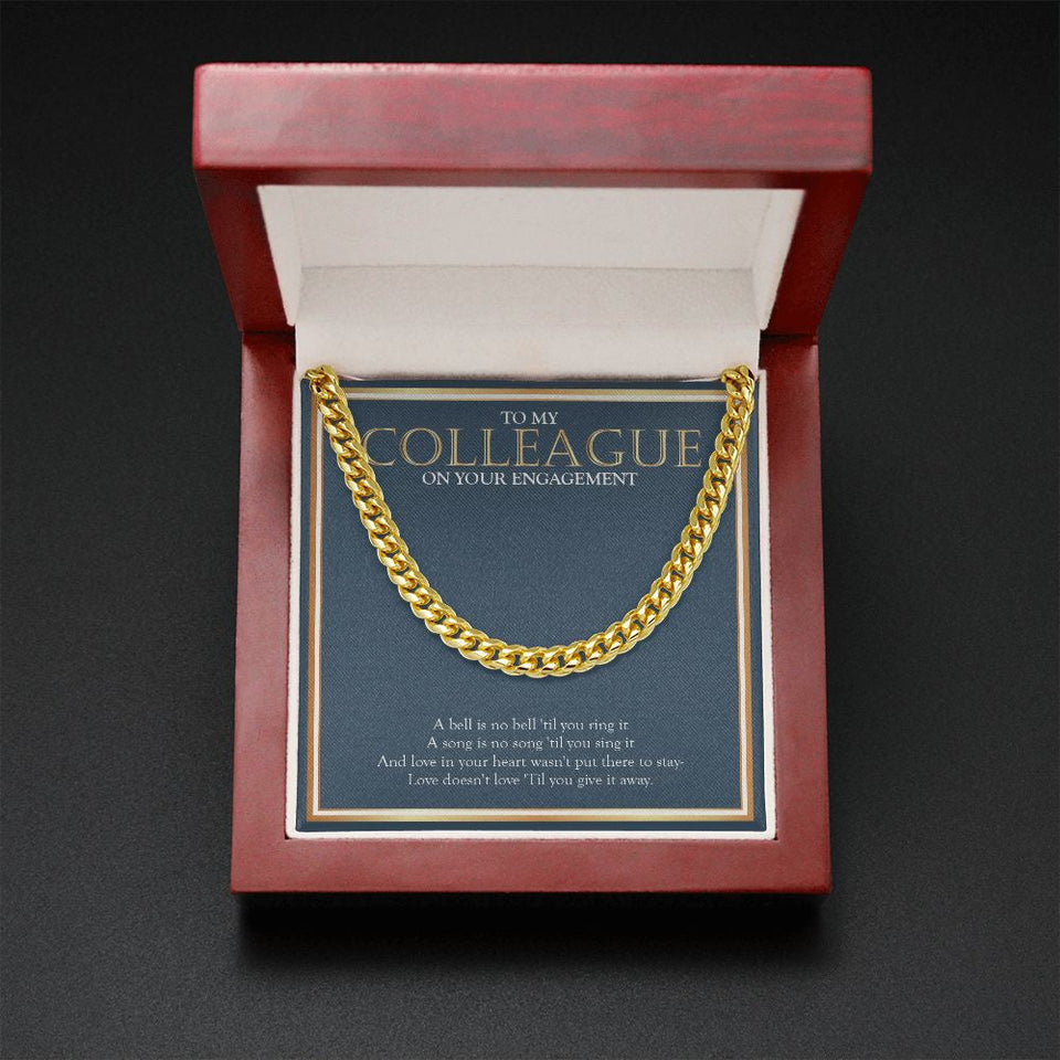 "Love In Your Heart" Colleague Engagement Necklace Gift From Co-worker Friend Cuban Link Chain Jewelry Box