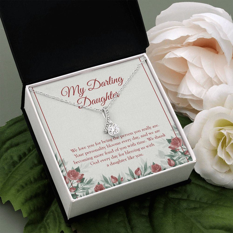 "Your Personality Blooms" Darling Daughter Necklace Gift From Mom Dad Alluring Beauty Pendant Jewelry Box Birthday Christmas Thanksgiving Wedding