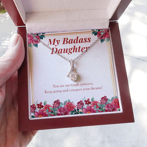 "My Tough Princess" Badass Daughter Necklace Gift From Mom Dad Alluring Beauty Pendant Jewelry Box Birthday Graduation Christmas New Year