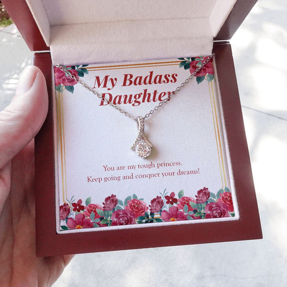 "My Tough Princess" Badass Daughter Necklace Gift From Mom Dad Alluring Beauty Pendant Jewelry Box Birthday Graduation Christmas New Year