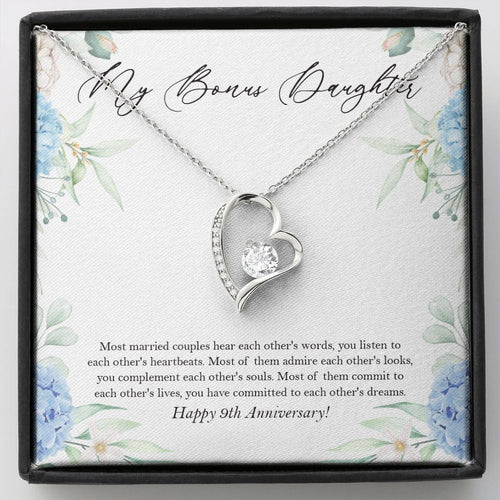 "Commit Each Other Lives" Bonus Daughter 9th Wedding Anniversary Necklace Gift From Dad Mom Forever Love Pendant Jewelry Box