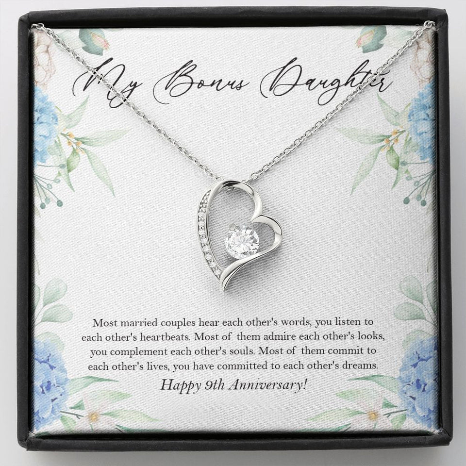 "Commit Each Other Lives" Bonus Daughter 9th Wedding Anniversary Necklace Gift From Dad Mom Forever Love Pendant Jewelry Box