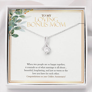 "Two People Happy Together" Loving Bonus Mom Golden 50th Wedding Anniversary Necklace Gift From Daughter Son Alluring Beauty Pendant Jewelry Box