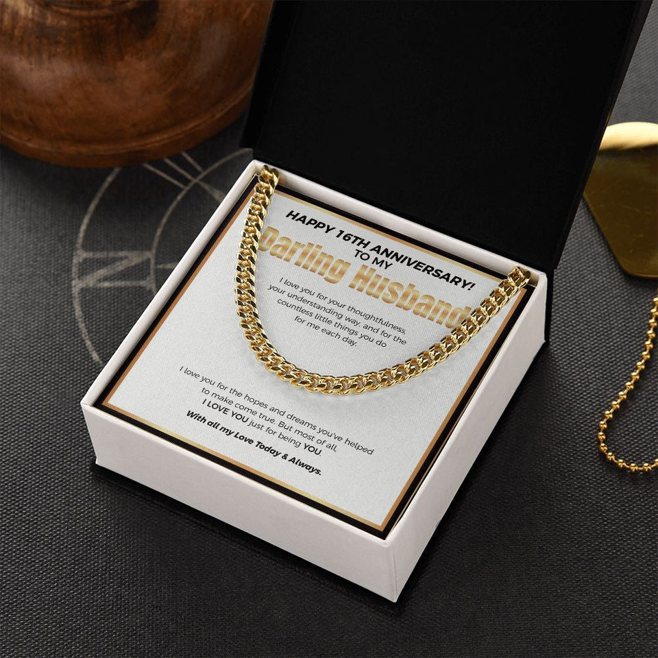 "Countless Little Things" Darling Husband 16th Anniversary Necklace Gift From Wife Cuban Link Chain Jewelry Box