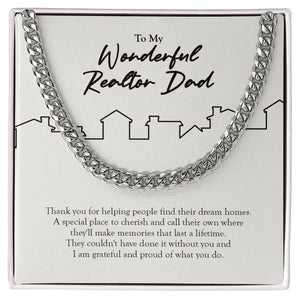 "Find Their Dream Home" Wonderful Realtor Dad Necklace Gift From Daughter Son Cuban Link Chain Jewelry Box Birthday Christmas Job Anniversary