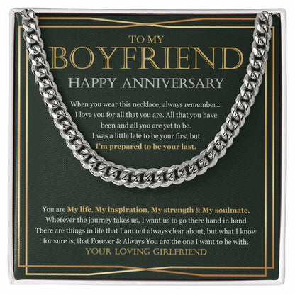 "Forever And Always" Boyfriend Anniversary Necklace Gift From Girlfriend Cuban Link Chain Jewelry Box