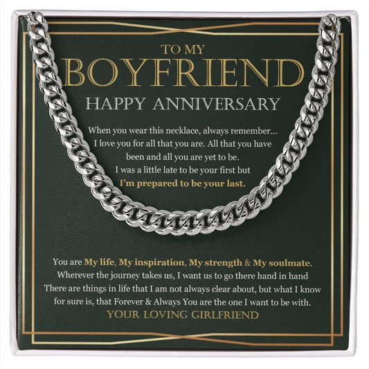"Forever And Always" Boyfriend Anniversary Necklace Gift From Girlfriend Cuban Link Chain Jewelry Box