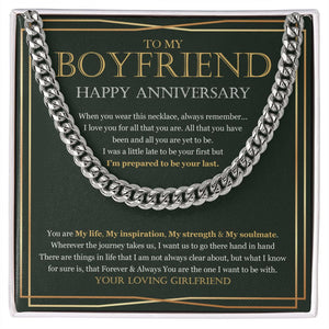 "Forever And Always" Boyfriend Anniversary Necklace Gift From Girlfriend Cuban Link Chain Jewelry Box