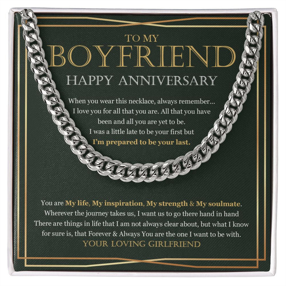 "Forever And Always" Boyfriend Anniversary Necklace Gift From Girlfriend Cuban Link Chain Jewelry Box
