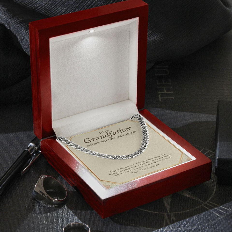 "Most Beautiful Couple I Know" Grandfather Wedding Anniversary Necklace Gift From Grandson Cuban Link Chain Jewelry Box