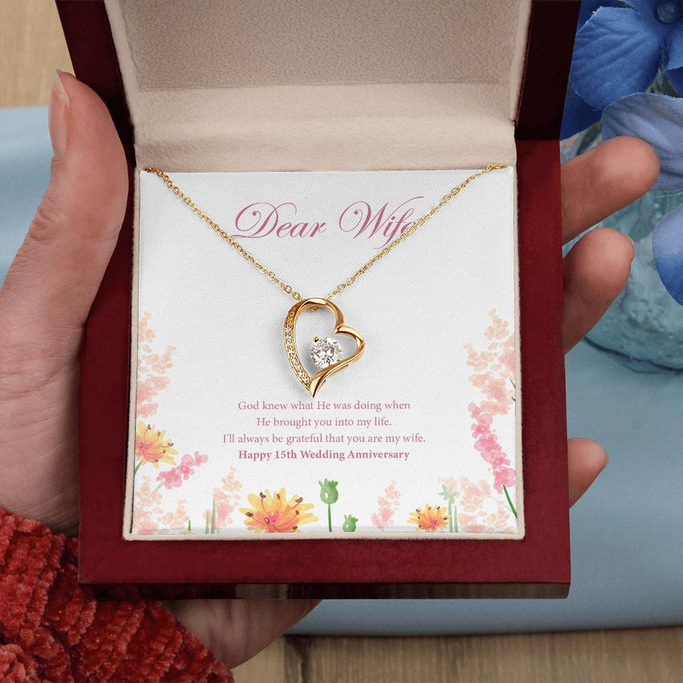 "Always Grateful" Wife 15th Wedding Anniversary Necklace Gift From Husband Forever Love Pendant Jewelry Box
