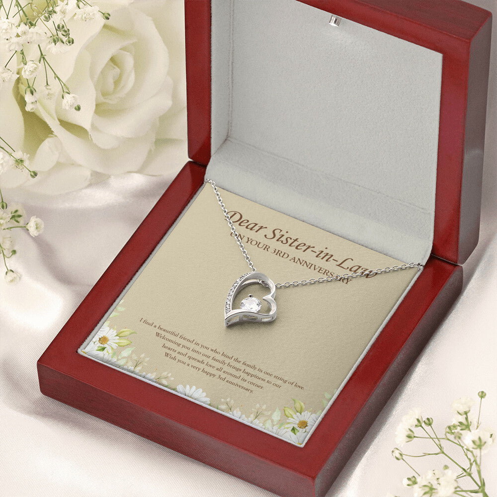 "A Beautiful Friend" Sister In Law 3rd Wedding Anniversary Necklace Gift From Sister-In-Law Brother-In-Law Forever Love Pendant Jewelry Box