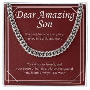 "Everything I Asked In A Child" Amazing Son Necklace Gift From Mom Dad Cuban Link Chain Jewelry Box Christmas Birthday Graduation Thanksgiving