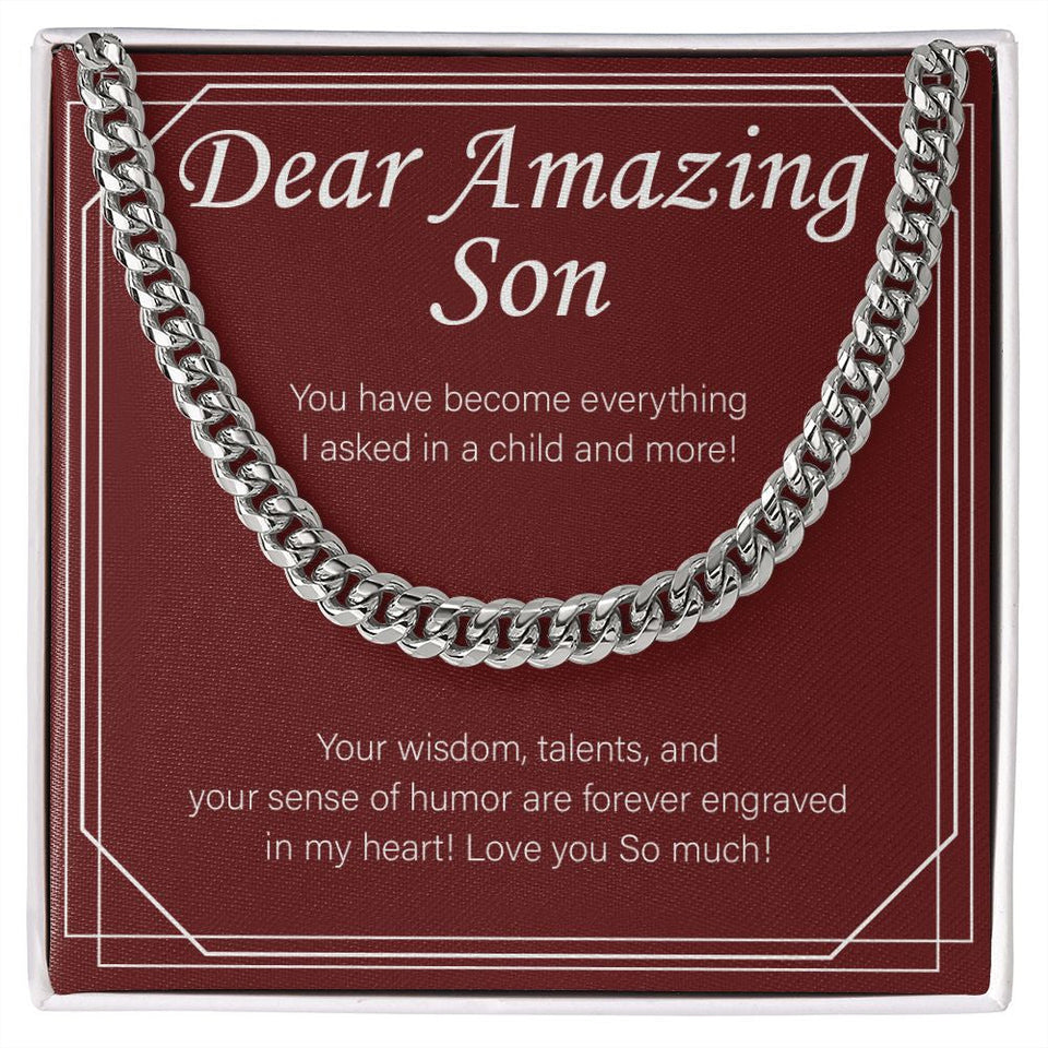 "Everything I Asked In A Child" Amazing Son Necklace Gift From Mom Dad Cuban Link Chain Jewelry Box Christmas Birthday Graduation Thanksgiving