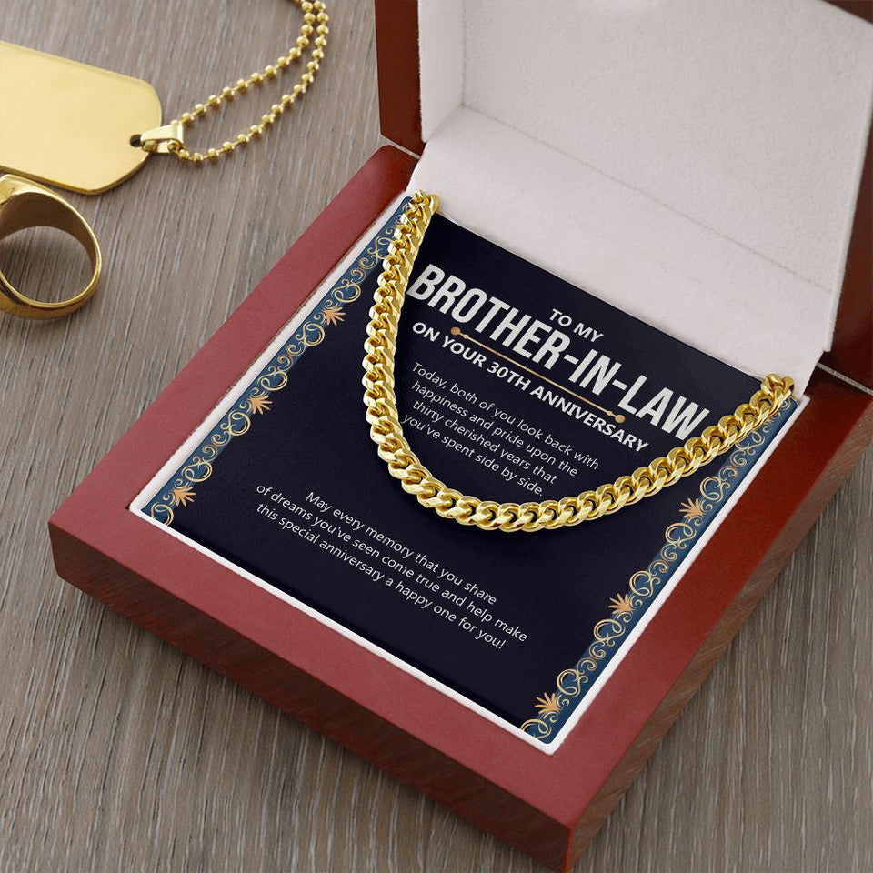 "Fifty Cherished Years" Brother In Law 30th Wedding Anniversary Necklace Gift From Sister-In-Law Brother-In-Law Cuban Link Chain Jewelry Box