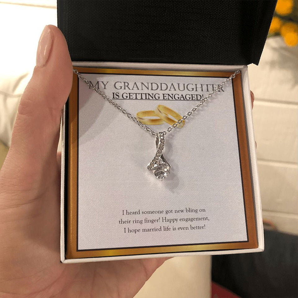 "Bling On The Finger" Granddaughter Engagement Necklace Gift From Grandpa Grandma Grandparents Alluring Beauty Pendant Jewelry Box