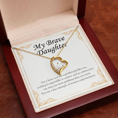 "Brave Strong-Willed Girl" Brave Daughter Necklace Gift From Mom Dad Forever Love Pendant Jewelry Box Birthday Graduation Christmas New Year