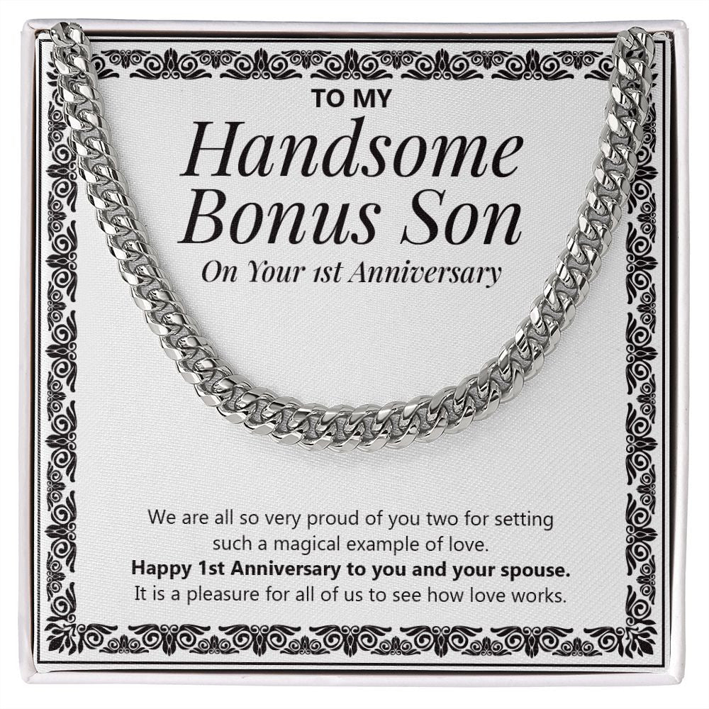 "Magical Example Of Love" Handsome Bonus Son 1st Wedding Anniversary Necklace Gift From Mom Dad Cuban Link Chain Jewelry Box