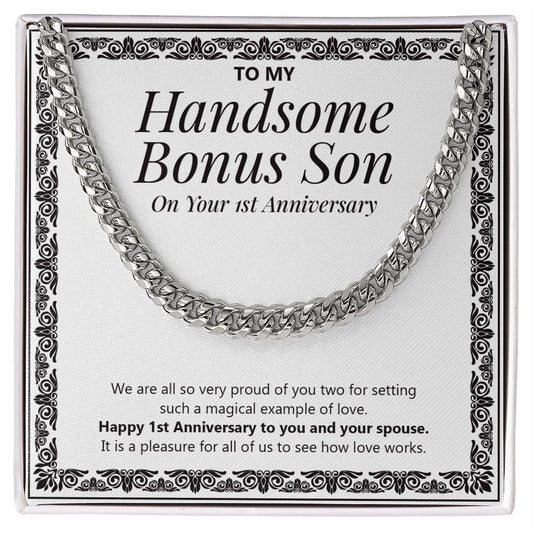 "Magical Example Of Love" Handsome Bonus Son 1st Wedding Anniversary Necklace Gift From Mom Dad Cuban Link Chain Jewelry Box