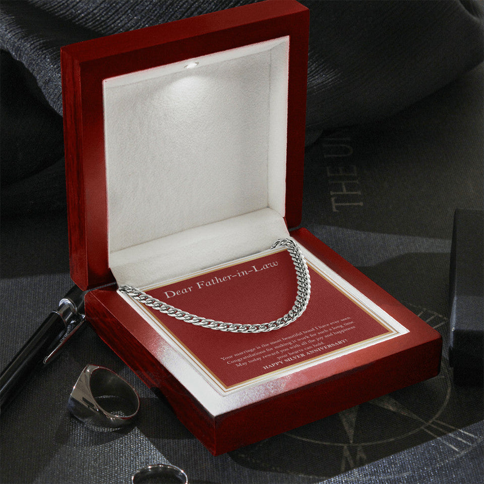 "A Beautiful Marriage Bond" Father In Law Silver Wedding Anniversary Necklace Gift From Daughter-In-Law Son-In-Law Cuban Link Chain Jewelry Box