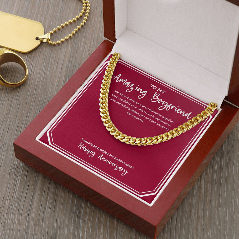"Amazing Life Together" Amazing Boyfriend Anniversary Necklace Gift From Girlfriend Cuban Link Chain Jewelry Box