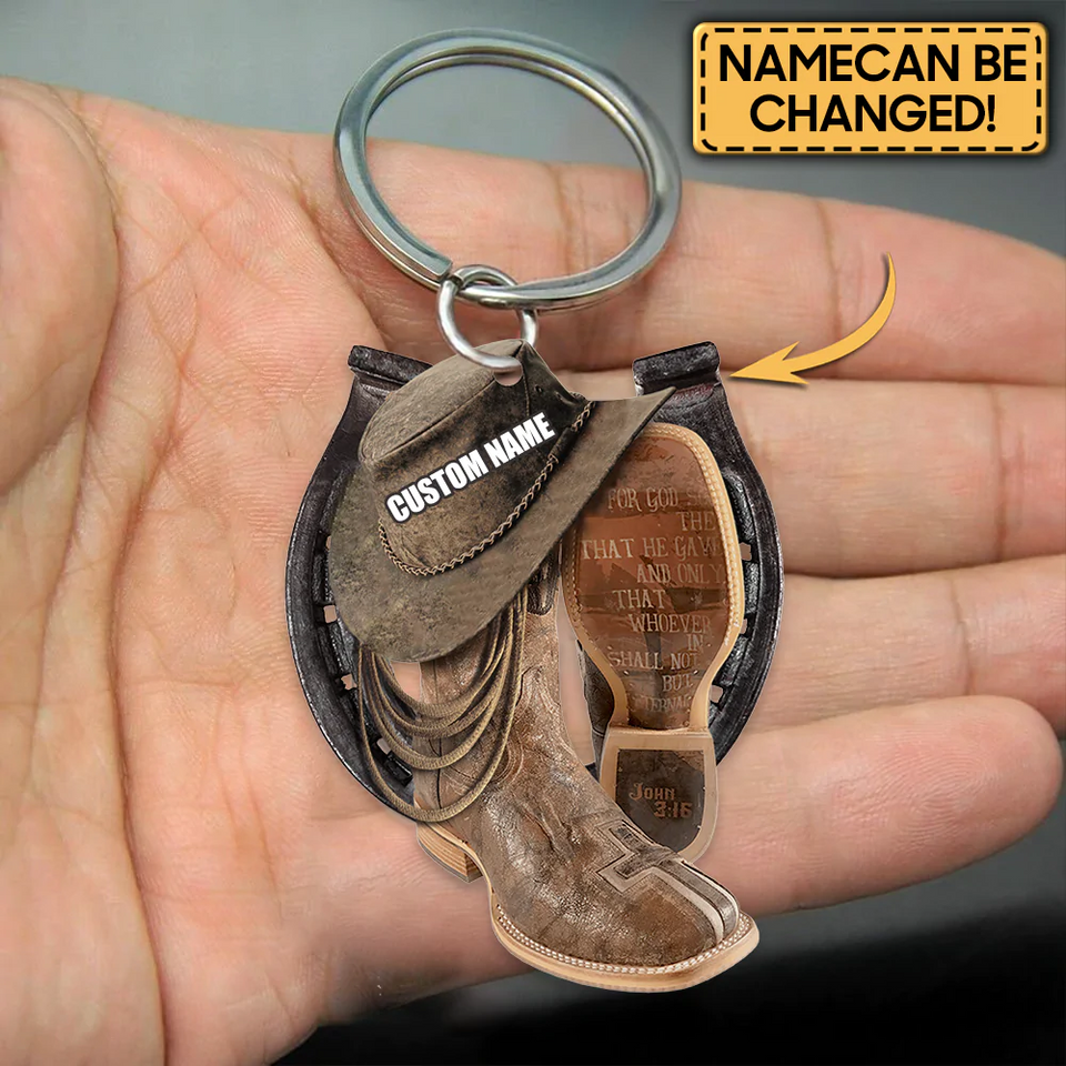 Christmas Ornament, Personalized Boots And Hat Cowboy Flat Acrylic Car Ornament