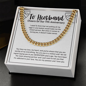 "Eggs In One Basket" Husband 16th Wedding Anniversary Necklace Gift From Wife Cuban Link Chain Jewelry Box