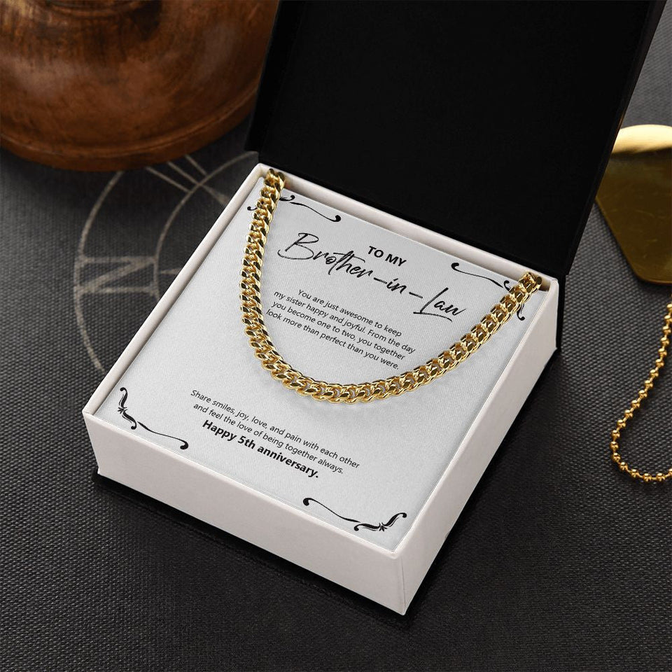 "Become One To Two" Brother In Law 5th Wedding Anniversary Necklace Gift From Sister-In-Law Brother-In-Law Cuban Link Chain Jewelry Box