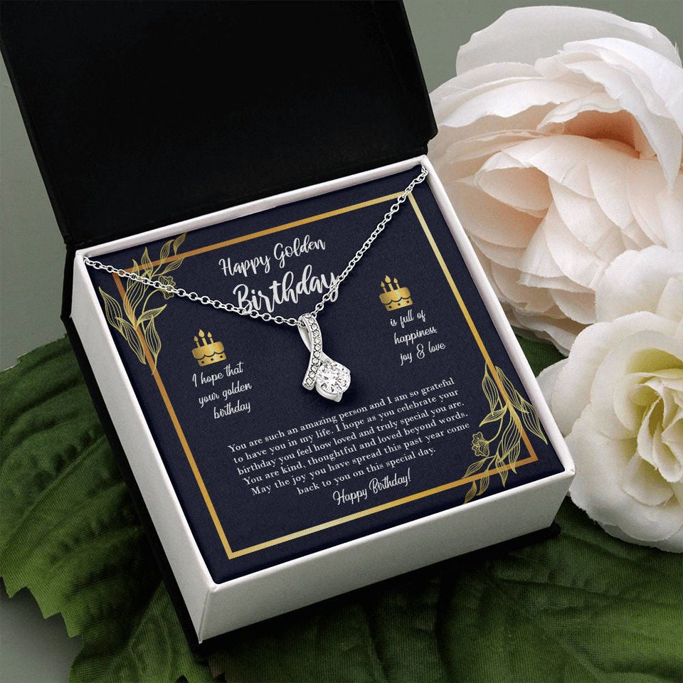 "Happiness, Joy, and Love" Golden Birthday Necklace Gift From Daughter Son Friends Co-Worker Alluring Beauty Pendant Jewelry Box