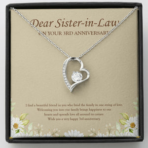 "A Beautiful Friend" Sister In Law 3rd Wedding Anniversary Necklace Gift From Sister-In-Law Brother-In-Law Forever Love Pendant Jewelry Box