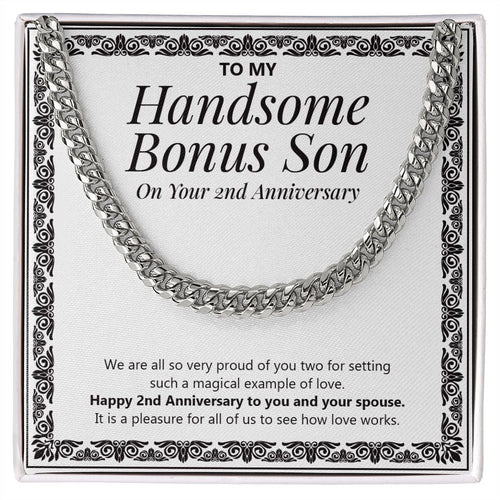 "We Are All So Proud" Handsome Bonus Son 2nd Wedding Anniversary Necklace Gift From Mom Dad Cuban Link Chain Jewelry Box