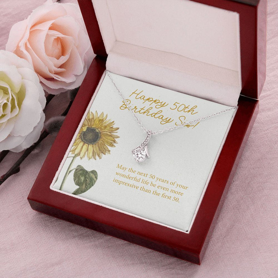 "Your Amazing Life" Sister 50th Birthday Necklace Gift From Brother Sibling Alluring Beauty Pendant Jewelry Box